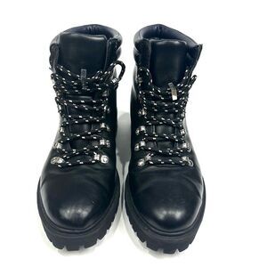 Zara Trafaluc Black Faux Leather Lace Up Boots Sz 36/5.5 Combat Ankle Booties